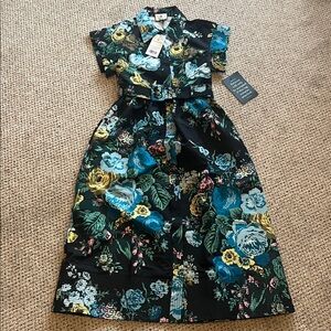 Tuckernuck Chloe Floral Belted Dress - Black, Yellow, Green